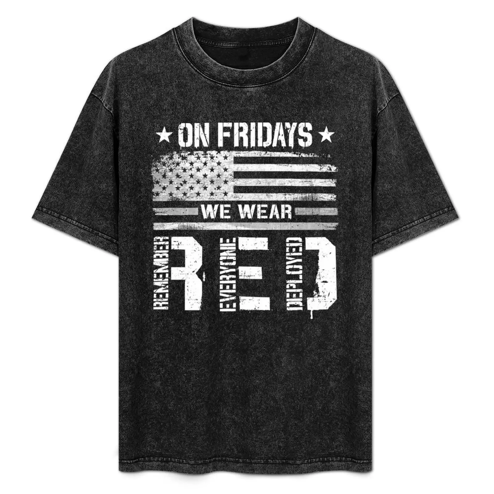 On Fridays We Wear Red Friday Remember Everyone Deployed American Flag Vintage T-Shirt Festival Casual Short Sleeve