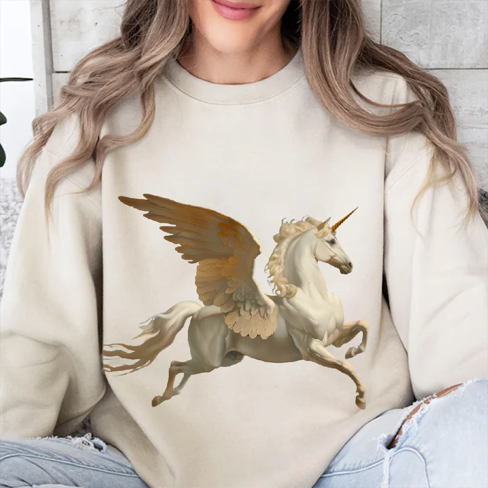 

Graphic Sweatshirt Winged Unicorn Majestic Print Sweatshirt Great Oversize Casual Wear Trendy Fantasy Design Vibe Y2k Clothes
