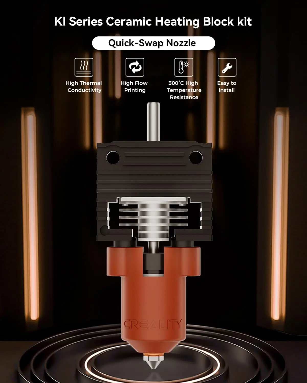 Creality Offizielles K1-Upgrade-Keramik-Heizblock-Set, Einhorn-Schnellwechsel-Düsen-Set, unterstützt 300 ° C-Temperatur (mit Schnalle) – Detail 2