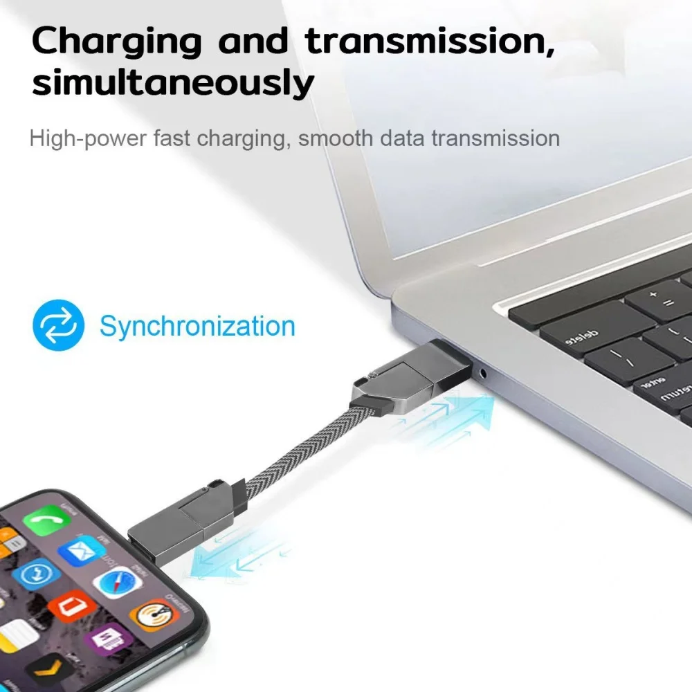 4 in 1 Multi Fast Charging Cable Keychain Type C 60W 27W PD Charging Data Cord for iPhone iPad Android Phone Pad