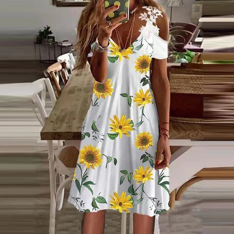 NONE Modisches Spitzen-Hosenträgerkleid mit V-Ausschnitt für Damen, Sommer, lässig, weiße Spitze, kurzer Rock 5