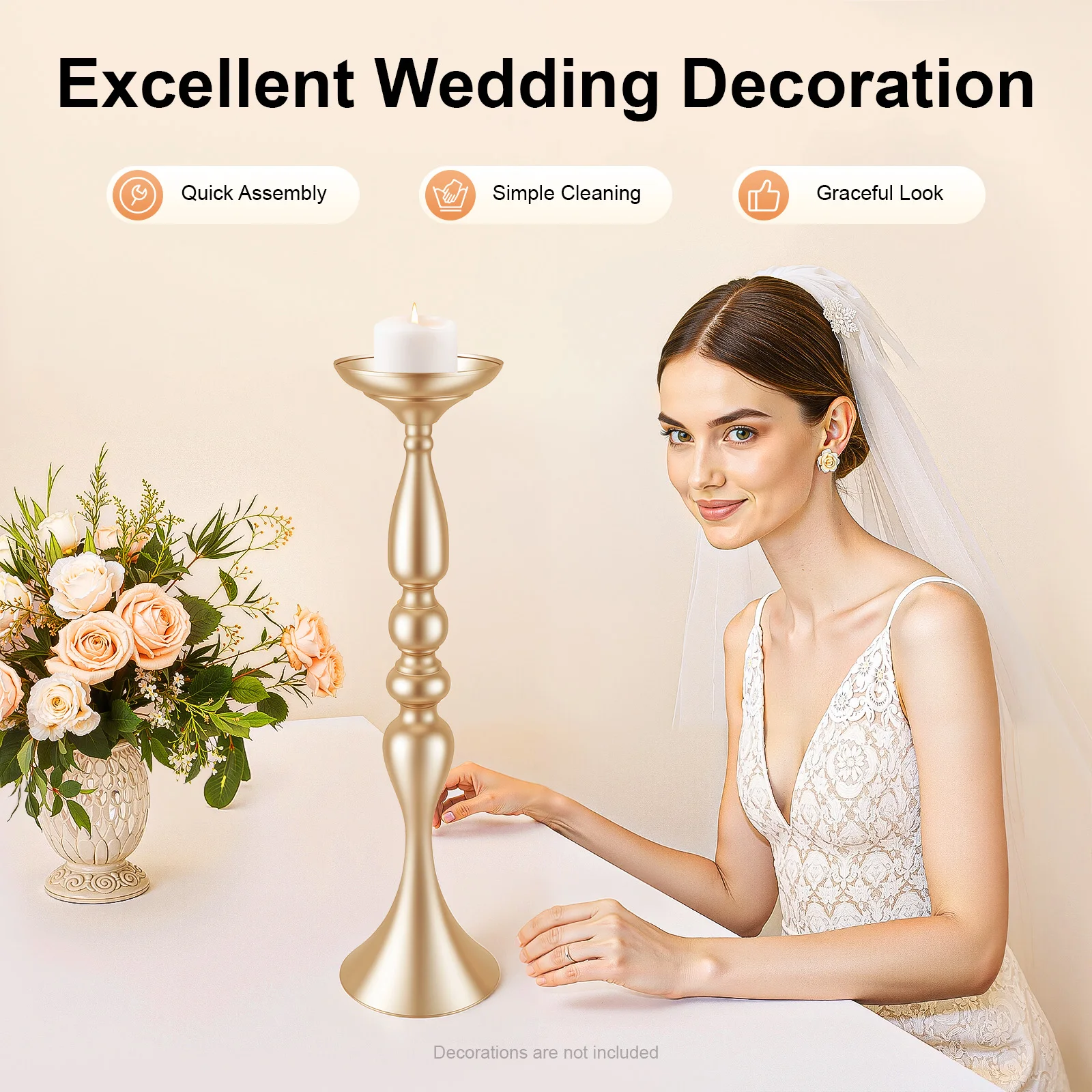 10-Pack Gold Candle Holder Set – Iron Electroplated – Trumpet Shape – 5.1