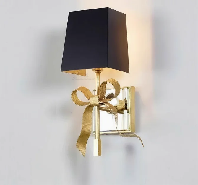 مصباح جداري بجانب السرير بفيونكة نحاسية كاملة لغرفة النوم، مصباح جداري لخلفية غرفة المعيشة الفاخرة الحديثة والبسيطة