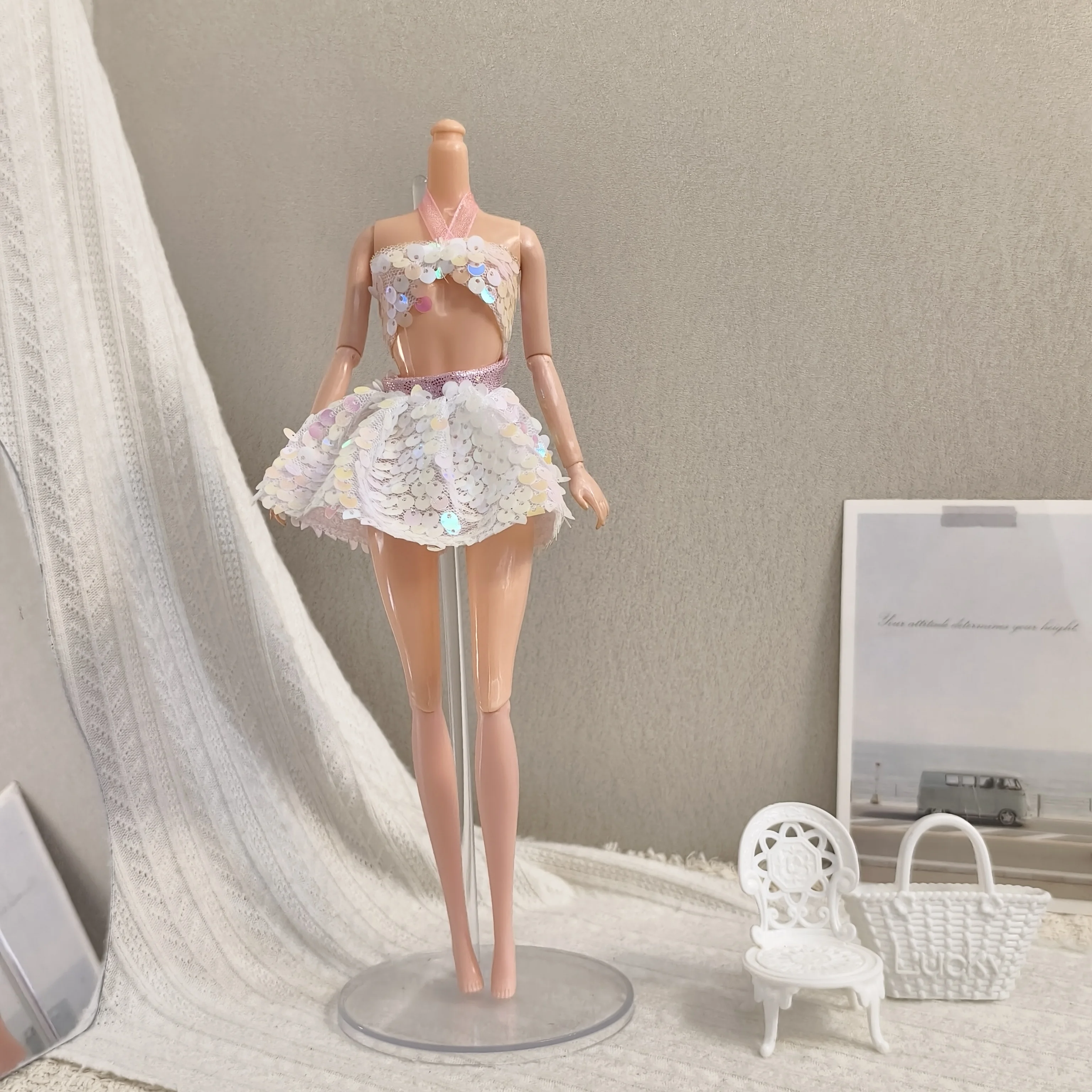 

Fashion Mermaid Sequin Swimsuit Sexy Vest + Short Skirt Set For 1/6 FR Babi Xianxian Supermodel Doll Dress Up Clothes Parts