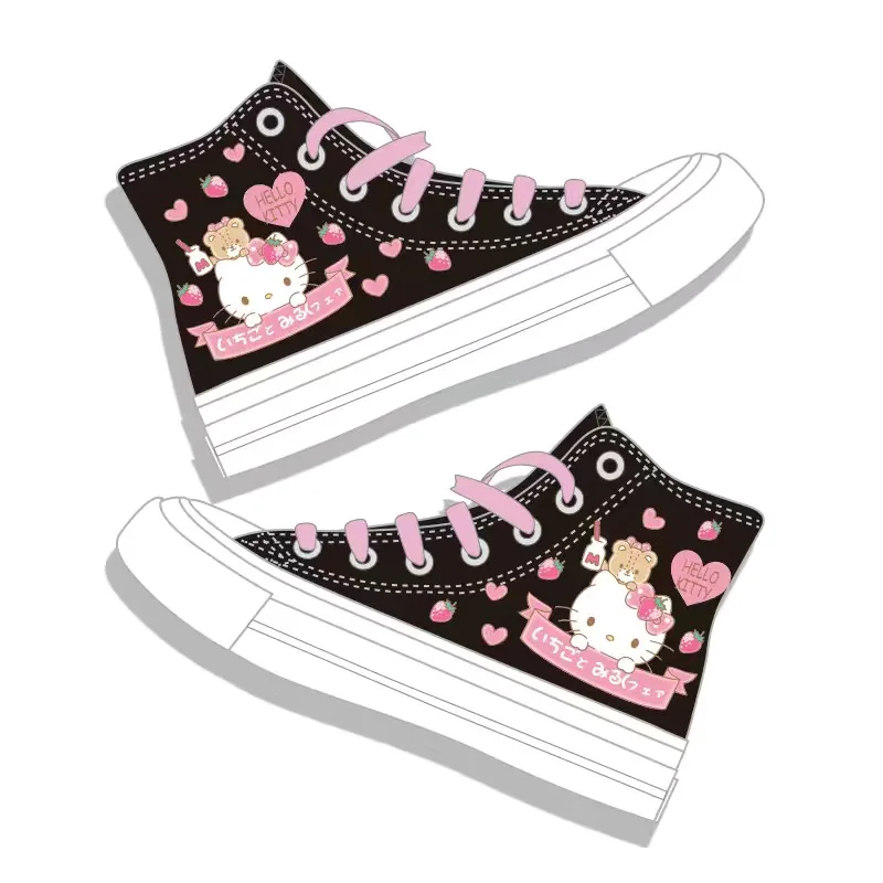 Japońskie Kawaii sznurowane damskie buty Hello Kitty słodkie wysokie buty płócienne dziewczęce buty ocieplane trampki