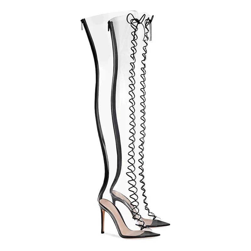 Women's Fashionable Slim High Heels, Pointed Transparent Pvc Knee Length Boots, Quick Selling, Foreign Trade Products