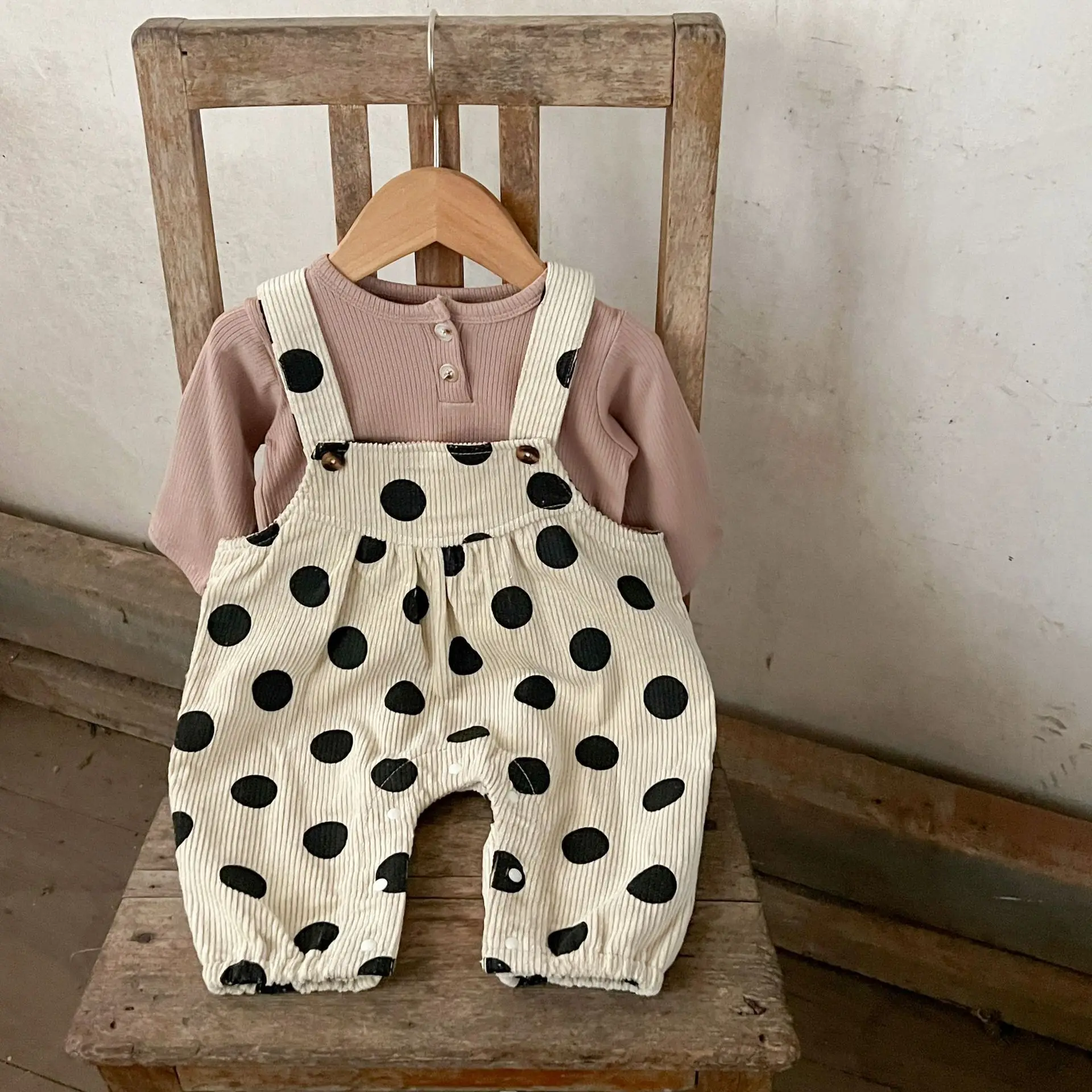 Baby Clothes 2025 Autumn Set Ins Korean Infant Girls Cotton Pit Top And  Polka Dot Printed Corduroy Strap Romper Suit