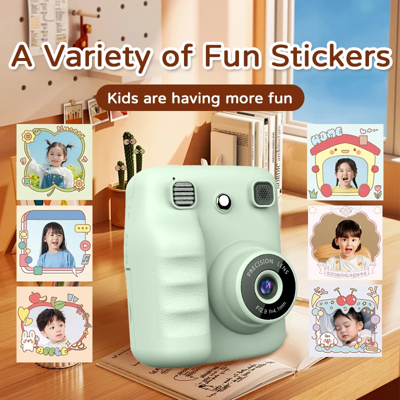 Kids Instant Camera 2.4 Inch IPS HD Screen VGA Lens Instant Photo Printing Video Recording Camera for Children Birthday Gfits