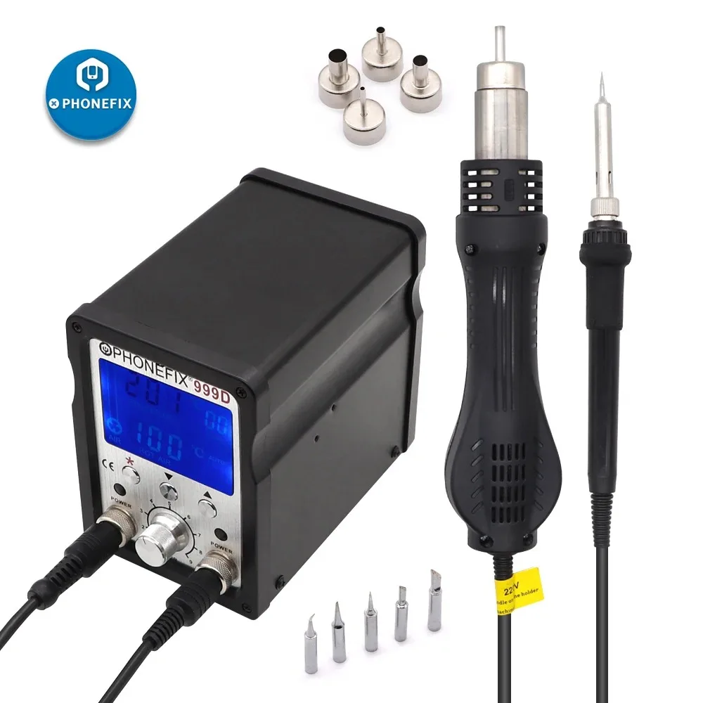 999D Electric Soldering Solder Iron Station Hot Air Soldering Iron LCD Digital Display Welding Station For BGA PCB IC Repair