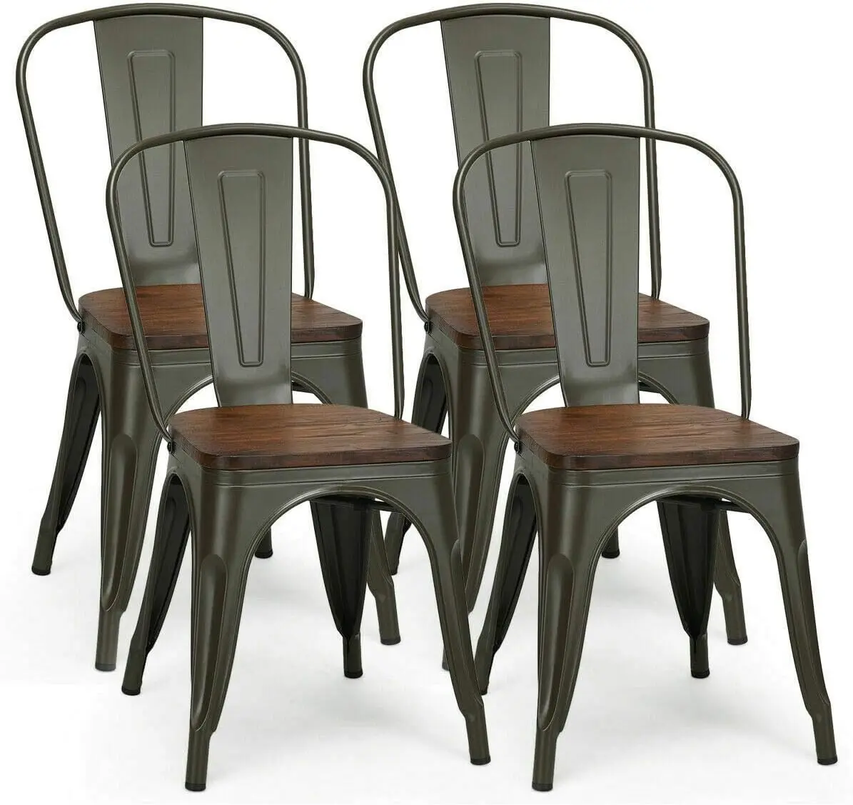 

Metal Dining Chairs Set of 4, Stackable Industrial Vintage Home Chairs, Bar Stools, Stable Steel Frame for Indoor & Outdo