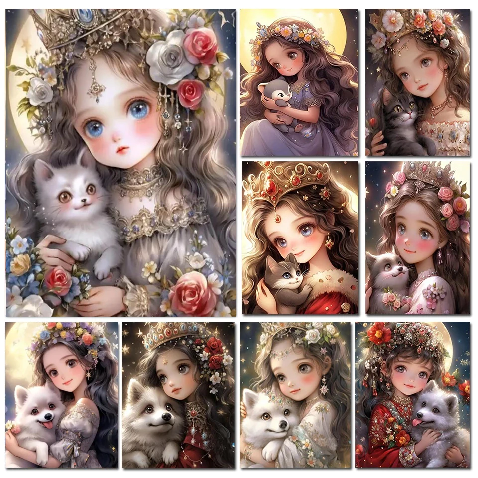 Красивая девушка и собака кошка Damond картина распродажа полная квадратная/круглая Diy Вышивка крестиком фото Рождественский подарок A748