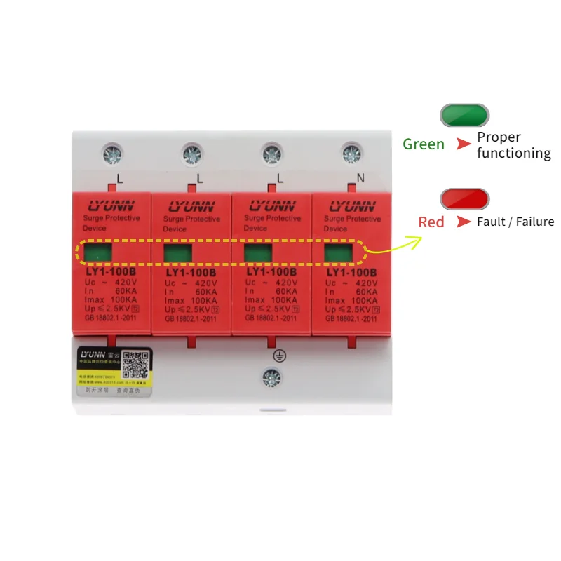 AC SPD 4P 60KA~100KA 420V House Surge Protector Protection Protective Low-voltage Arrester Device