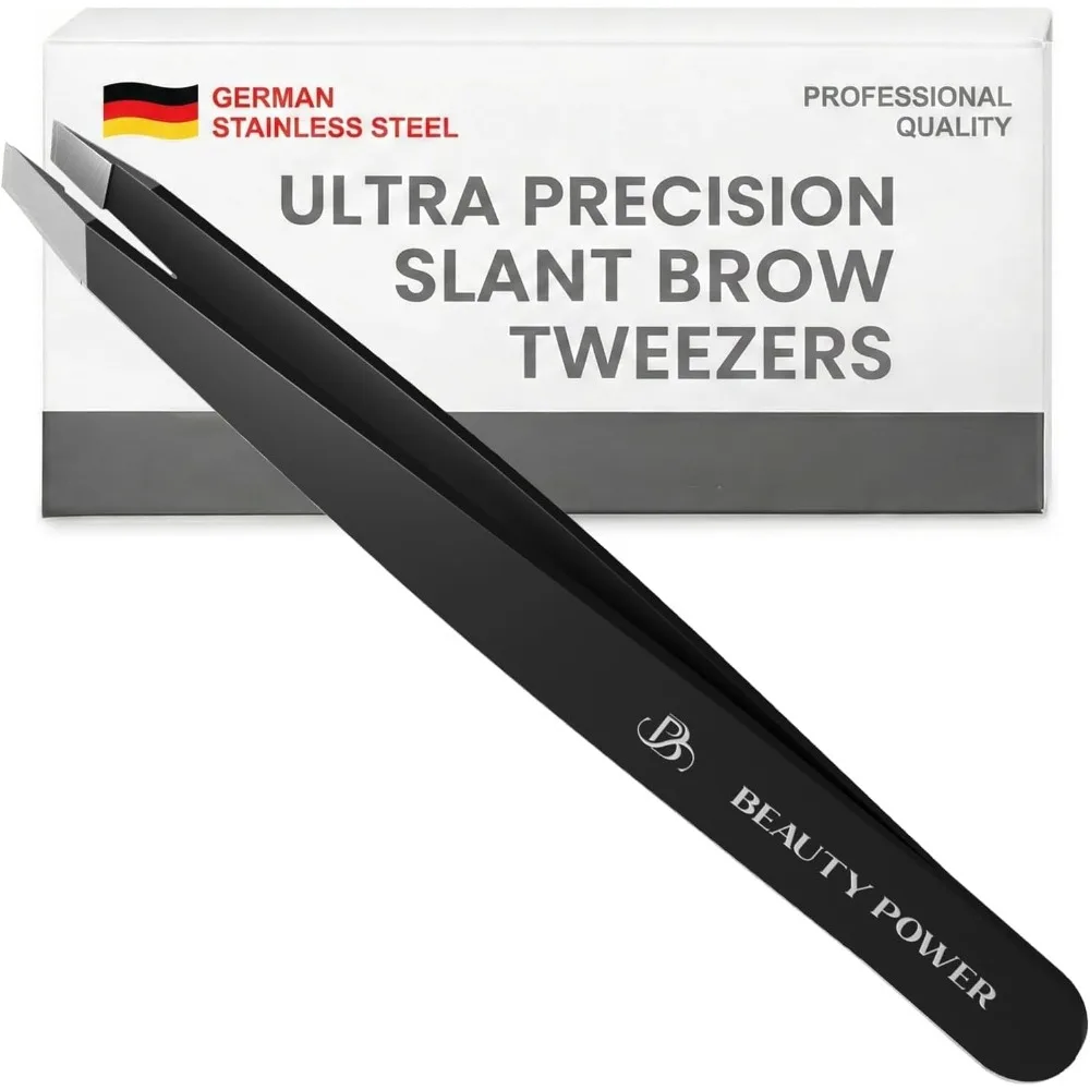 

Ultra Precision Slant Tweezers for Women and Men Professional Facial Hair Eyebrows Plucker Ingrown Hair Removal Sharp German Stainless Steel Beauty Tool with Case