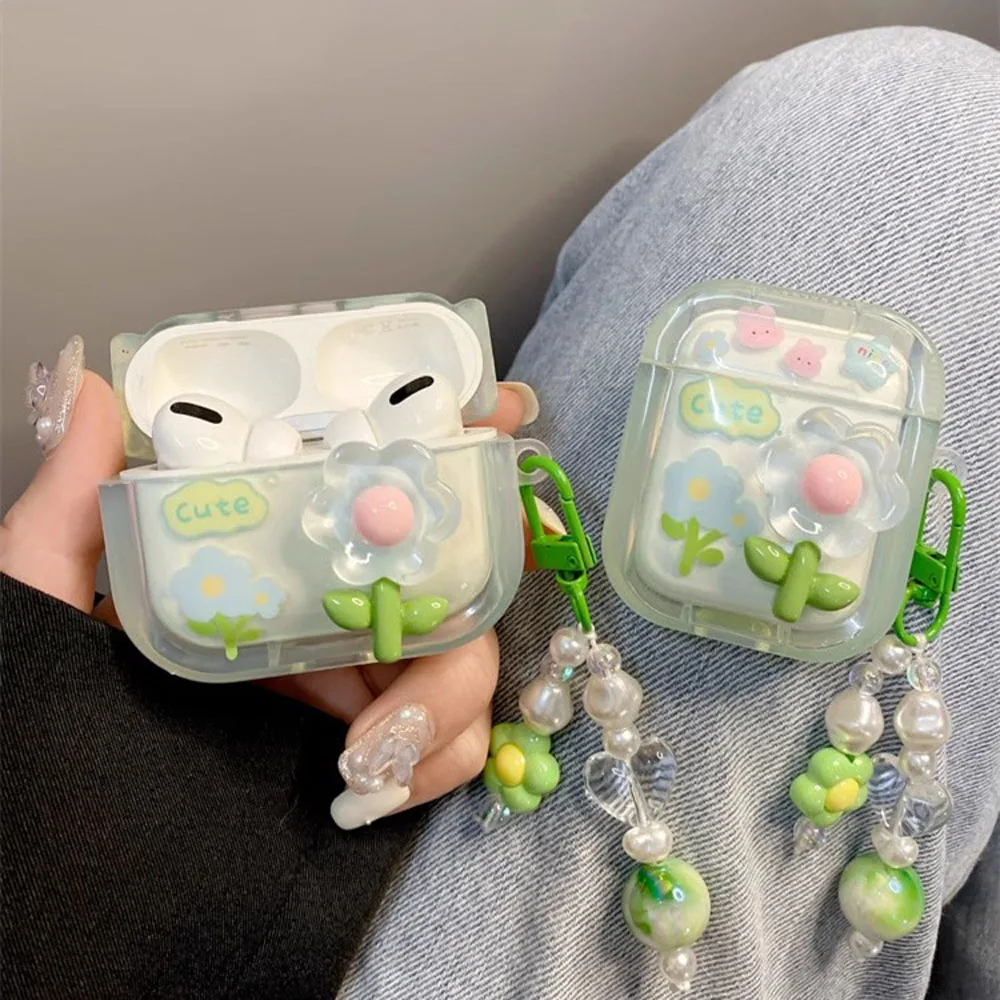 

Ins Small Fresh Green Flower Headphone Case, for AirPods Pro, Apple Protective Case, 2 Bluetooth, 3rd Generation, Soft Shell