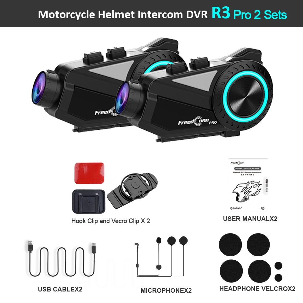 Freedconn R3 Pro Motorcycle Helmet Headset Group Intercom Dash Cam 