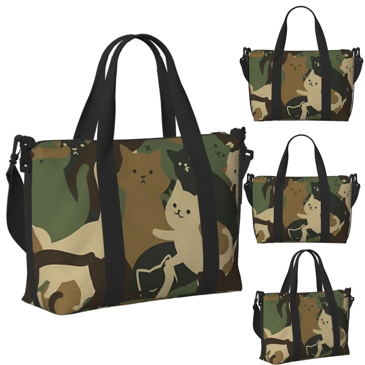 

Cats Army Camouflage Beach Travel Bag Large Capacity Tote Bags for Gym Yoga Women Shopping Duffle Shoulder Bag