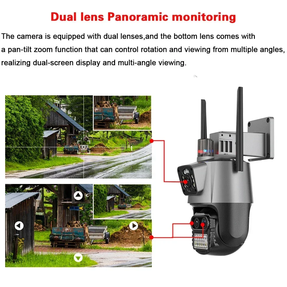 Outdoor 12MP 4K Wifi IP Security Camera with Dual Lens 8X Zoom Auto Tracking PTZ Wireless CCTV Surveillance ICSEE 2 Way Audio