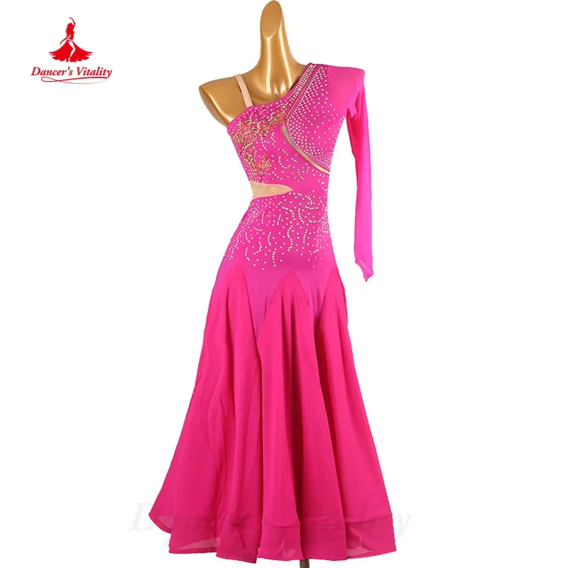 Vestido de strass feminino, elegante e confortável, leve vestido de competição de dança, moderno vestido de competição, luxo