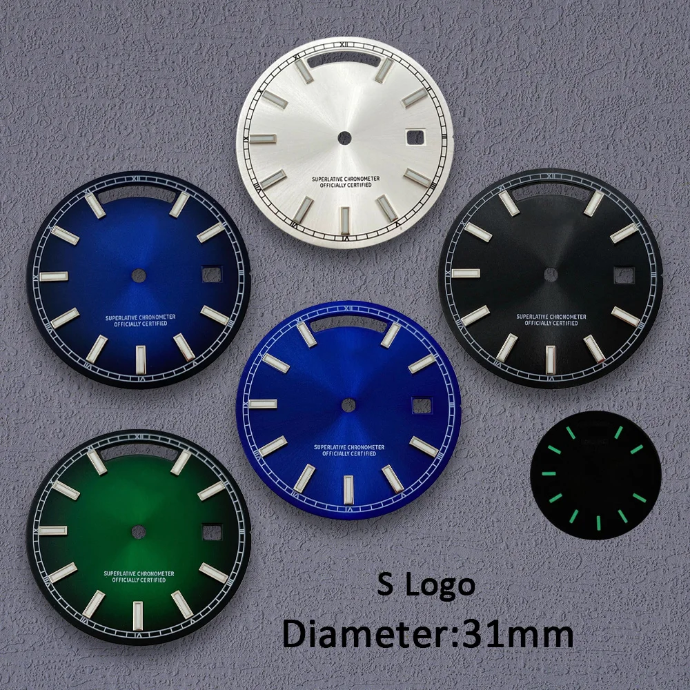 31mm S Logo Watch Dial Suitable for 8285 Movement Green Luminous Day And Date Dial Watch Accessories Repair Tool