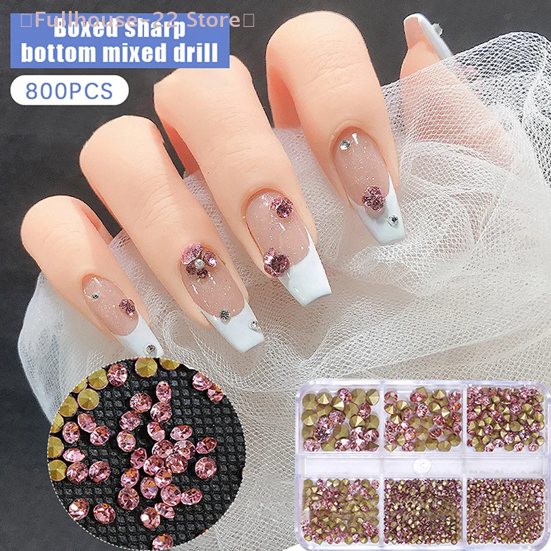 【MAX-22】6 Grids Mixed Pointed Bottom Nail Art Rhinestones 3D Colored Crystal Shiny Gems Suitable For DIY Nail Art Supplies
