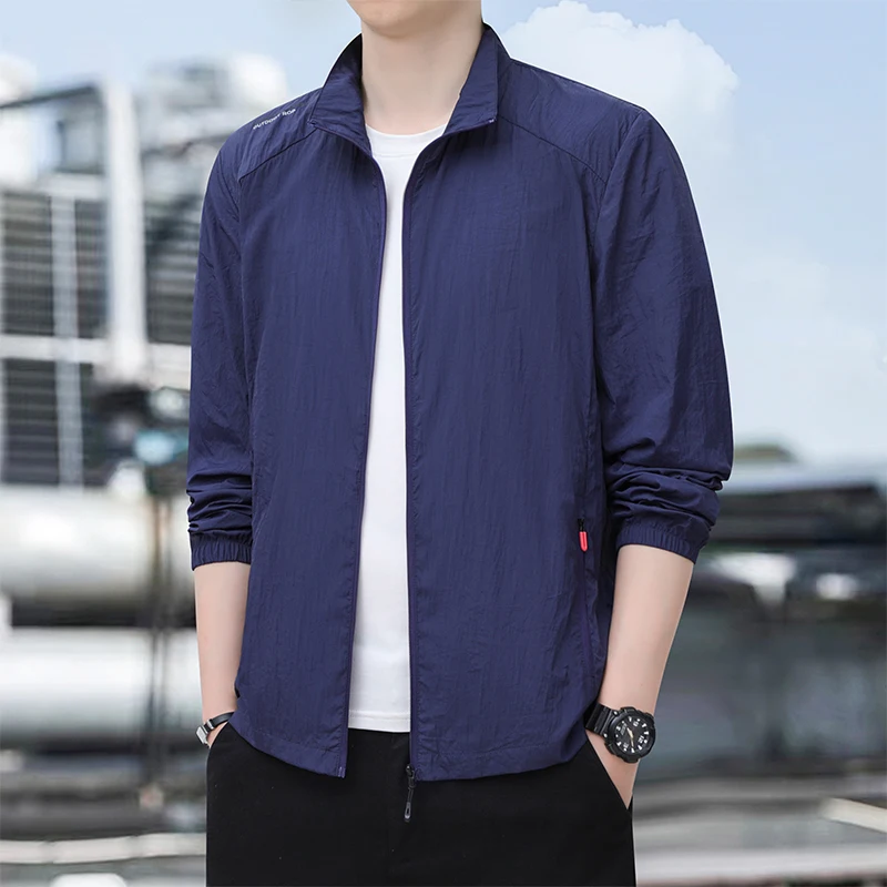 Fashion Stand Collar Zipper Pockets Solid Color Thin Jackets Men's Clothing 2024 Summer New Loose All-match Tops Casual Coats