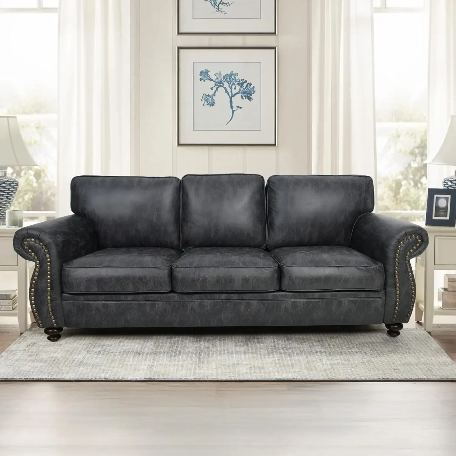 Mid-Century Vintage Sofa Couches with Rivet Design,loveseat Sofa,Removable Sofa Cover Upholstered Cushions and Solid Wood Frame