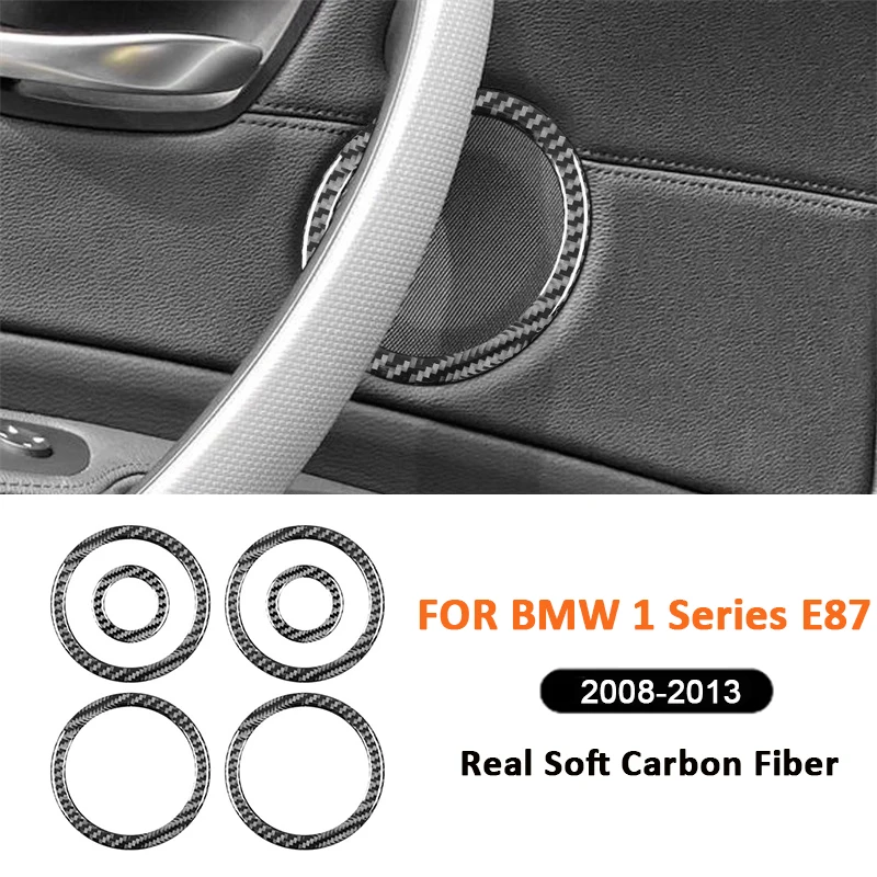 6PCS Carbon Fiber Car Interior Door Radio Speaker Ring Cover Frame Decoration Sticker For BMW 1 Series E87 2008-2013 Accessories