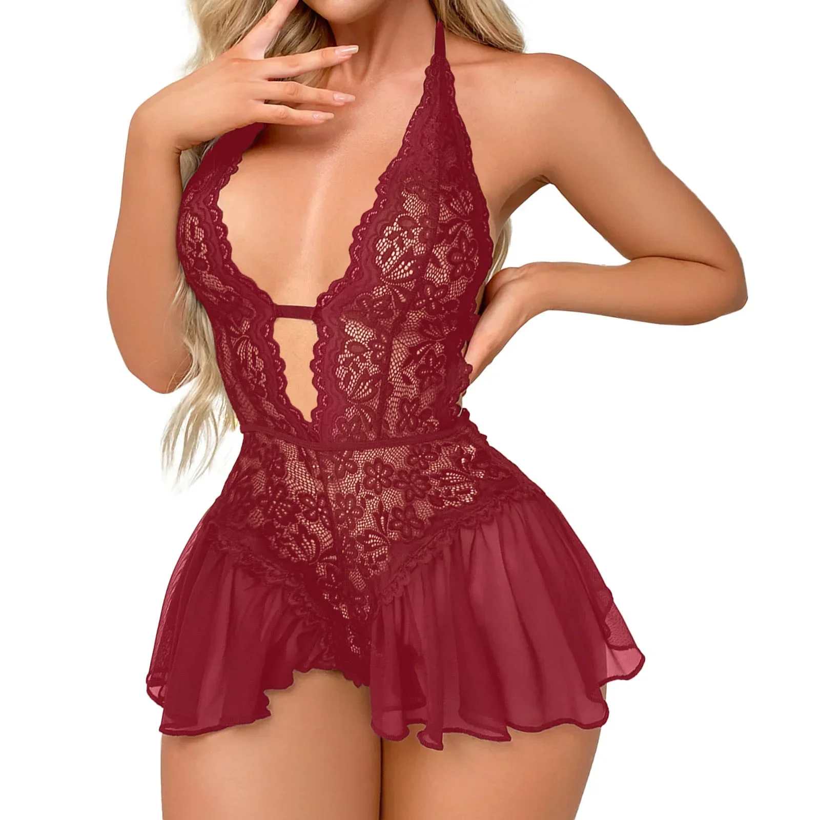 Mulheres sexy renda camisola aberta virilha profunda v pijamas rendas oco para fora pijamas plus size lingerie sexy para mulher traje erótico