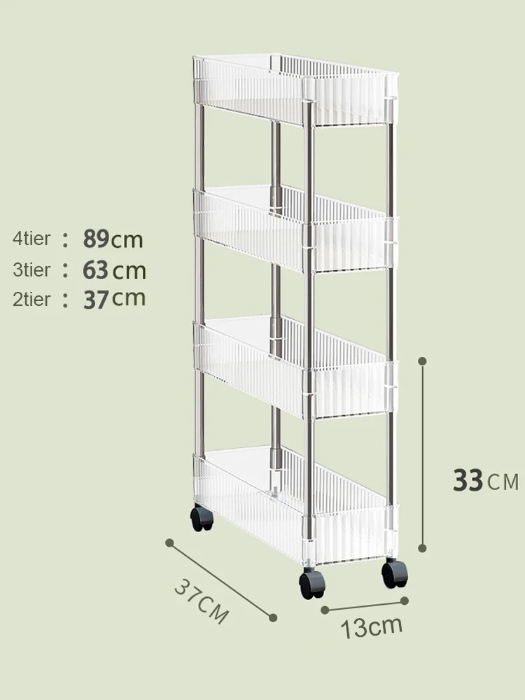 아크릴 투명 트롤리 랙 이동식 롤링 유틸리티 카트, 좁은 간격 보관 랙, 바퀴 달린 욕실 이동식 선반, 2 층, 3/4 층