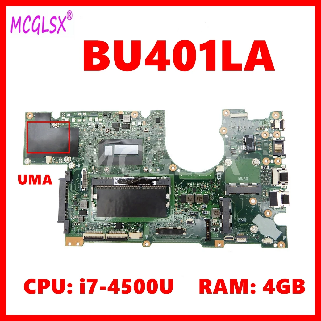 

BU401LA with i7-4500U CPU 4GB-RAM UMA Laptop Motherboard For Asus BU401L BU401LG BU401LA BU401LAV Notebook Mainboard