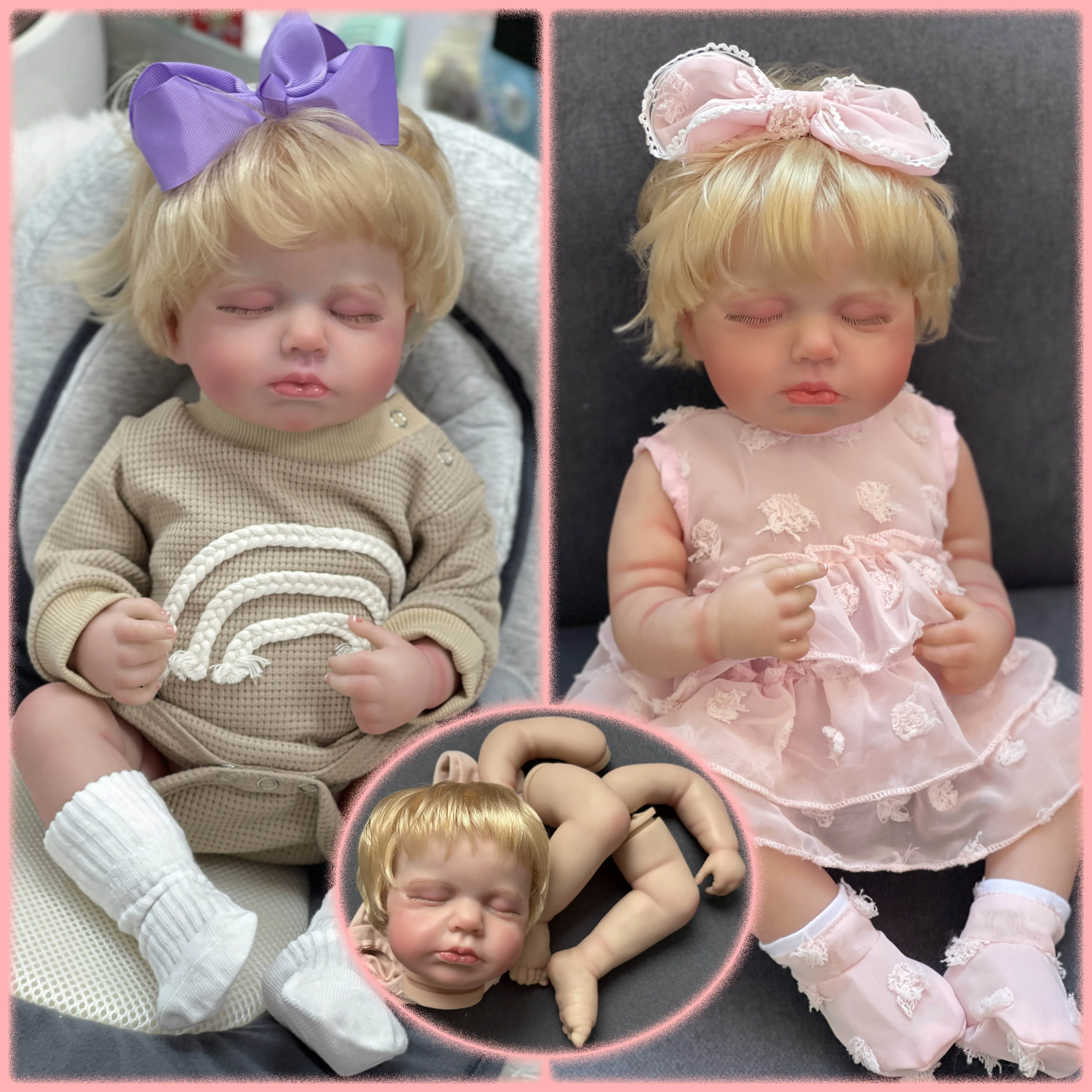 

Loulou 19'' Asleep Reborn Doll Kit Hand Rooted Golden Hair Soft Lifelike Multiple Layers Painting Doll Parts With Cloth body