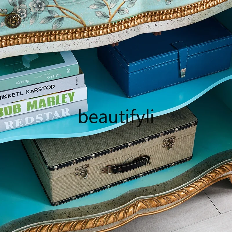 American painted entrance cabinet, side cabinet, pure hand-painted storage semi-circular decorative cabinet