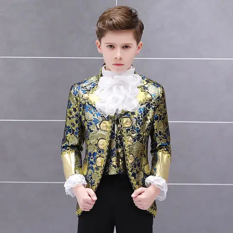 Boys Stage Costume Prince Cosplay Medieval Victorian King's Formal Dress Outfit baroque Style Blazer Vintage Suit Set