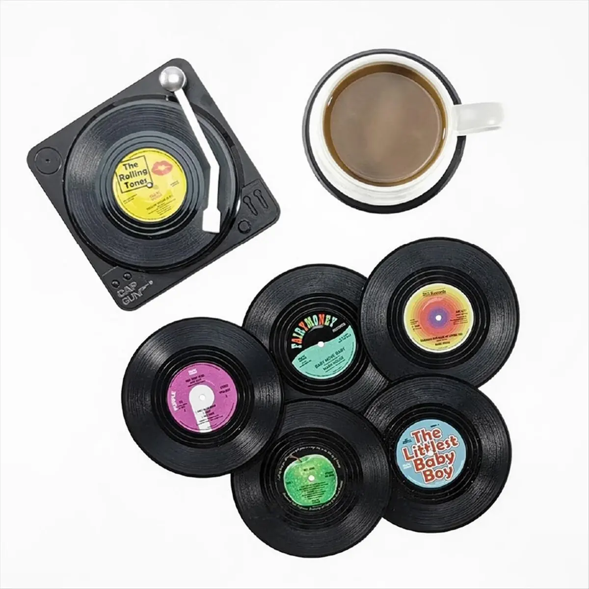 B-est  Drink Coasters Set of 6 Vintage CD Coasters Vinyl Records for Music Lovers, Housewarming Hostess Gifts Style 1