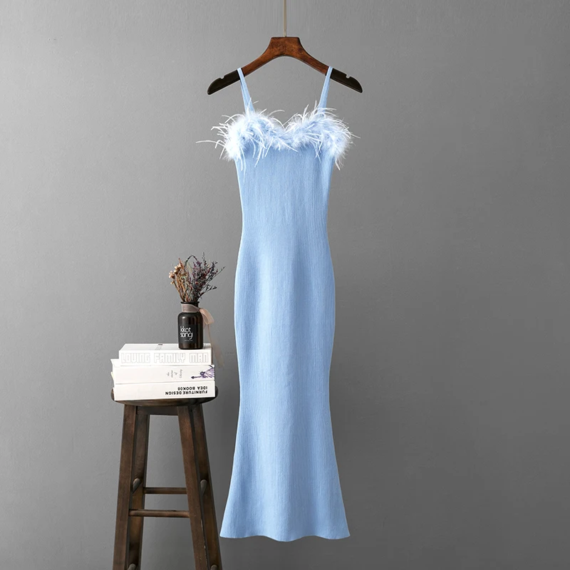 New Fashion Fur Vintage Long Strapless Dress Women Summer Midi A-line Dress for Women Slim Fit Solid Sling Party Dress Elegant