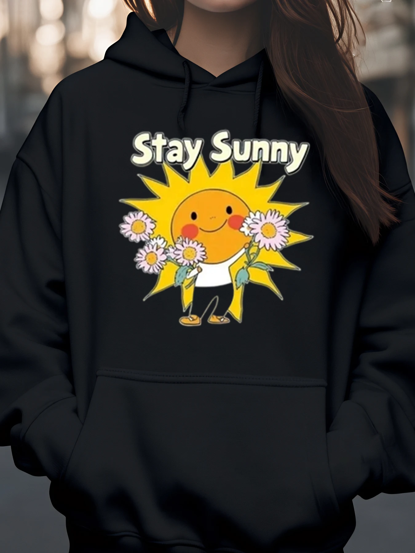 

Толстовка с капюшоном Sunshine с цветочным принтом Stay Sunny, весна-лето, повседневная одежда для женщин и девочек