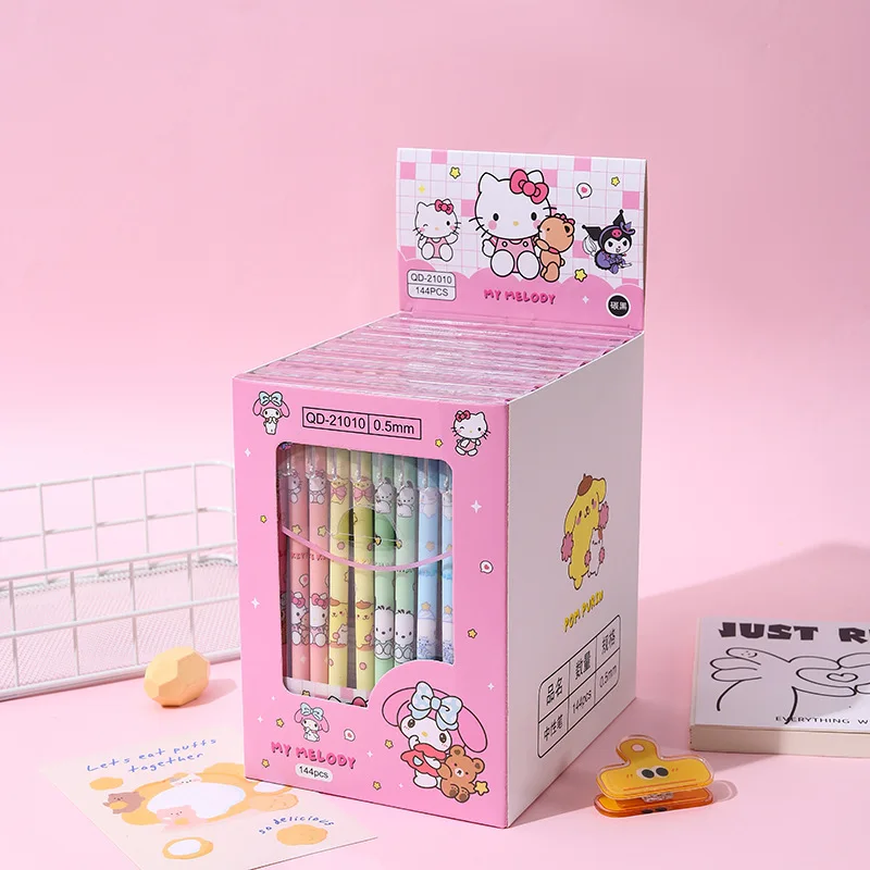 

144pcs/Set Erasable Gel Pen Sanrio Anime Student Kawaii Study Stationery Black Blue School Supplies Ballpoint Pen Kawaii Pens