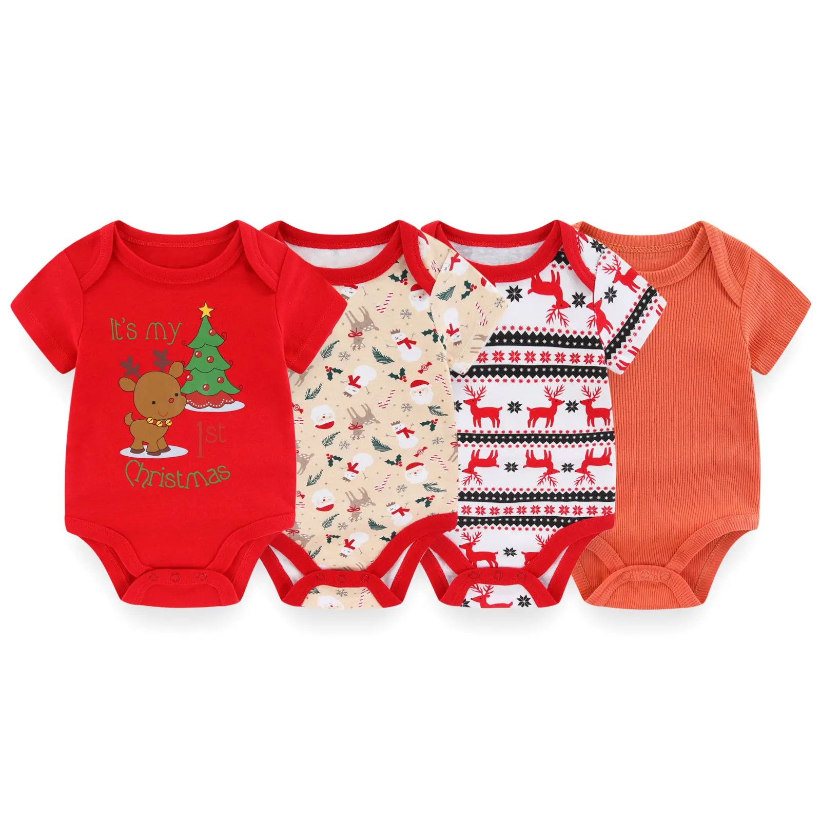 Kiddiezoom 4PCS/Lot Summer Unisex Baby Boy Girl Bodysuits Short Sleeve Infant Onesies First Christmas Baby Clothes