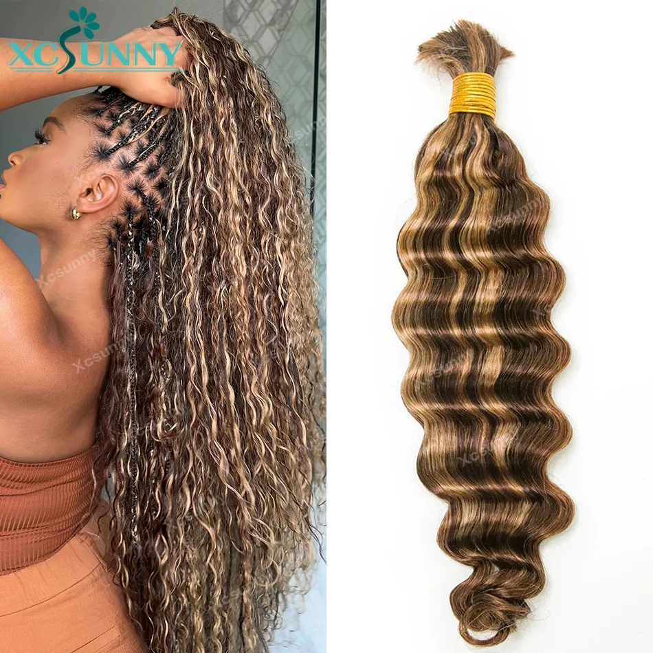 

Натуральные волосы для плетения, 4-27-30 дюймов, глубокая волна, для бохо-косичек, двойной слой, для наращивания