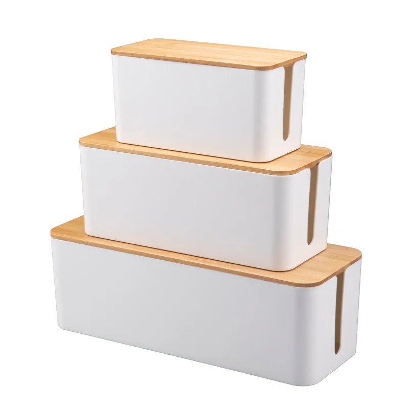 Bamboo Cover Wire Power Plug Socket Data Cable Storage Box,bottom Anti Slip,large Open Design,high Heat Dissipation Efficiency