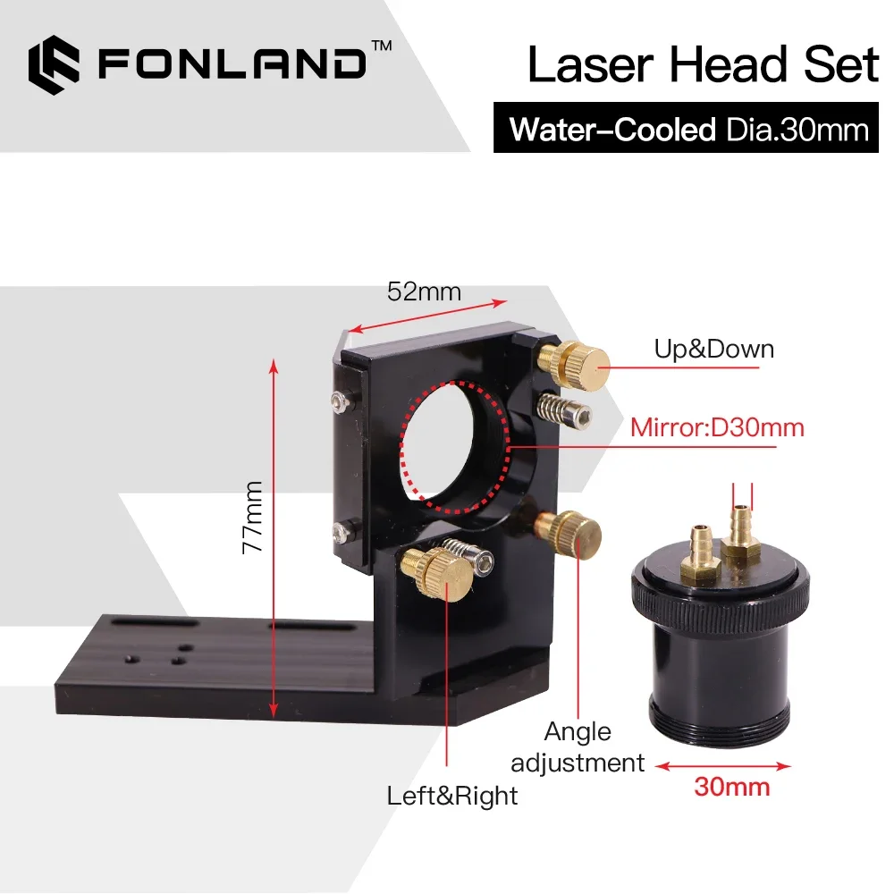 Fonland-Co2彫刻機用水冷付きレーザーヘッドインターフェースミラー、30mmレンズ、25mm直径、統合マウント