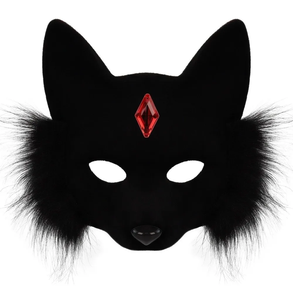 멋진 재미 있은 고양이 얼굴 마스크 모피 동물 할로윈 가장 무도회 마스크 블랙 코스프레 반 얼굴 마스크 남여