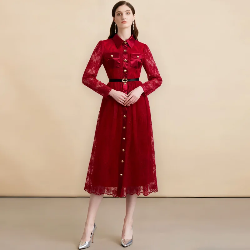 Ele Long Sve Ne Dr Kant met enkele knop Hoge taille Afslankende fluwelen stof Dagelijks gebruik Verdikte herfstseizoen