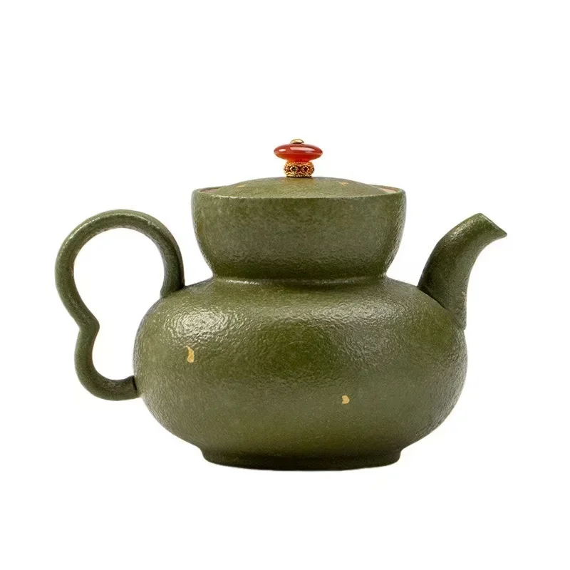 150ML Green Orange Sprinkled Gold Antique Ceramic Teapot Kung Fu Tea Set Household Ball Hole Filter Hand-held Pot Brewing Teapot
