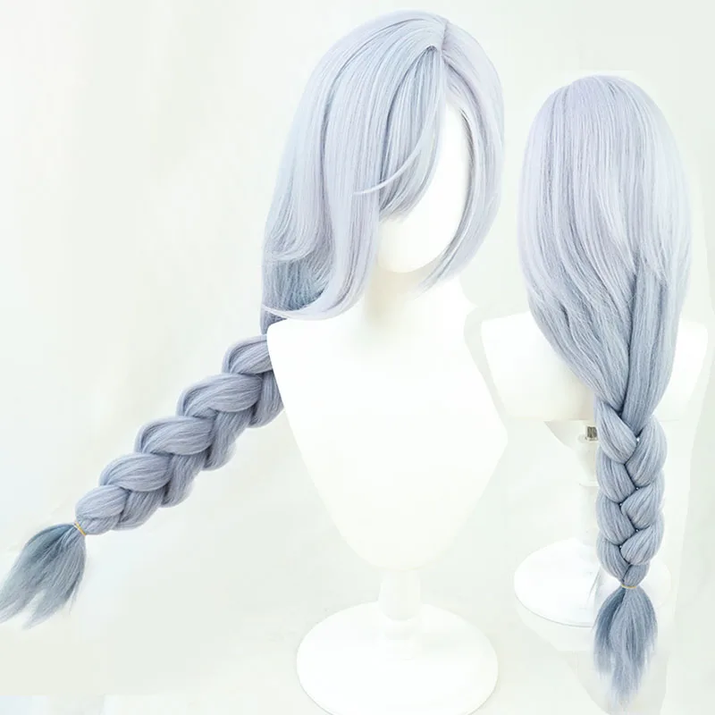 

Game Genshin Impact Shenhe Cosplay Wig Blue White Color 100cm Long Braided Heat Resistant Synthetic Hair Anime Wigs + Wig Cap