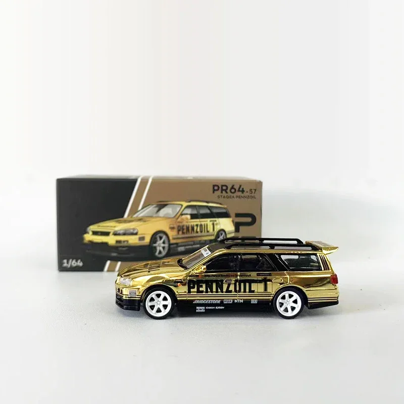 POPRACE 1:64 Model samochodu Stagea Alloy Die-Cast Vehicle Open Hood - GOLD CHROME