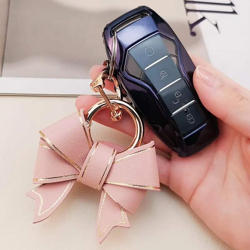 Fashion Bow Handbag Pendant Lovely Pink Keychain Accessories Delicate Bowknot Hanging Decoration Anti-loss Key Chains for Women