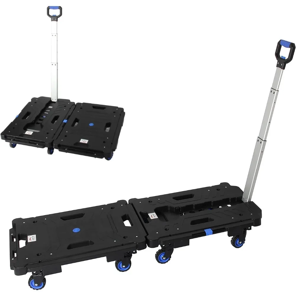 LEADALLWAY Juego de 2 piezas de carro plegable con plataforma para camión, conjunto de carritos múltiples, carrito de muñecas favorable (24,4 L x 17,7 W con asa + 24,2 L x 1