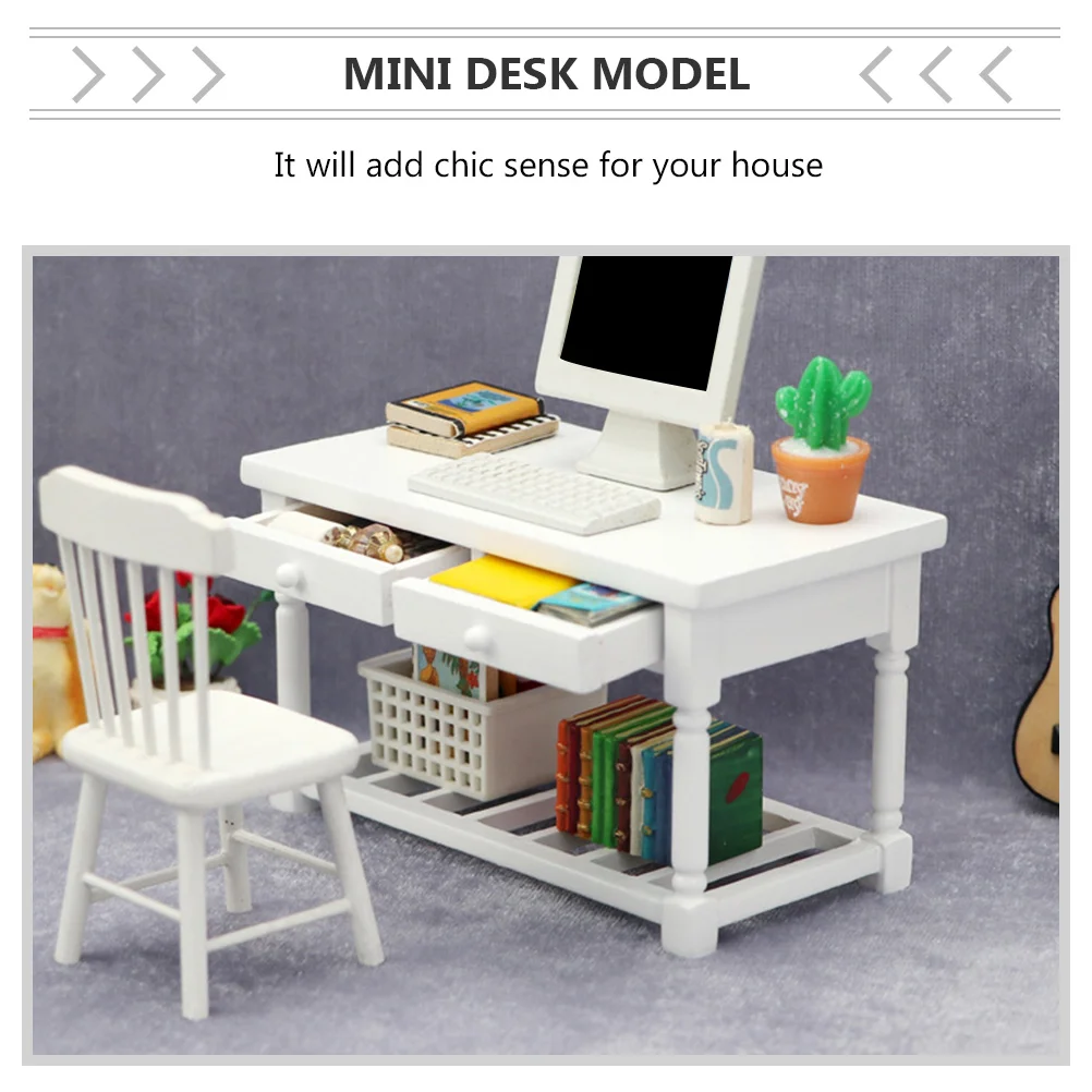 Dining Room Table Decor White Wooden with Drawer Mini Desk Model Furniture