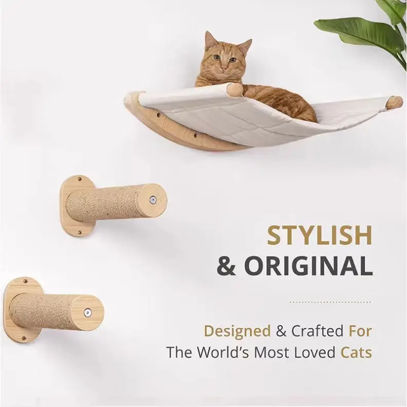 

Wooden Cat Hammock Wall Mounted Floating Climber Cat Climbing Frame Furniture Hanging Bed Climb Wall Lounger Platform Rack Nest